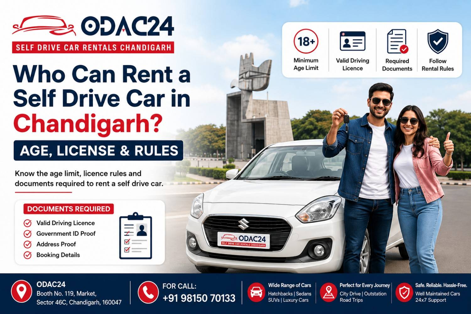 Who can rent a self drive car in Chandigarh – age licence and documents
