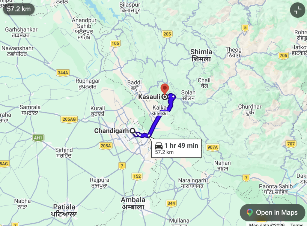 chandigarh to kasauli